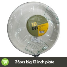 10 ON DISPOSABLE WHITE PULP PLATES BIG 12 INCHES